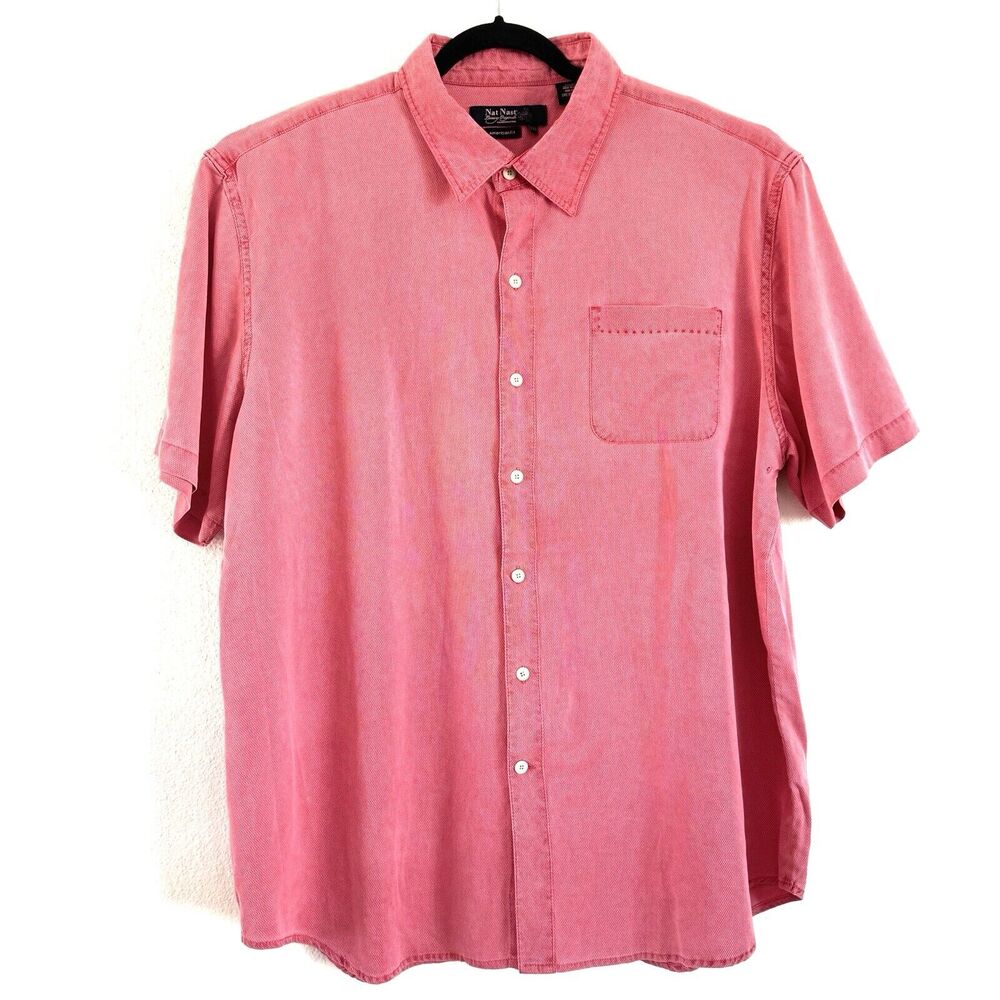 Nat Nast Men’s Button Up Red Havana Cloth Preppy Short Slv Casual Shirt